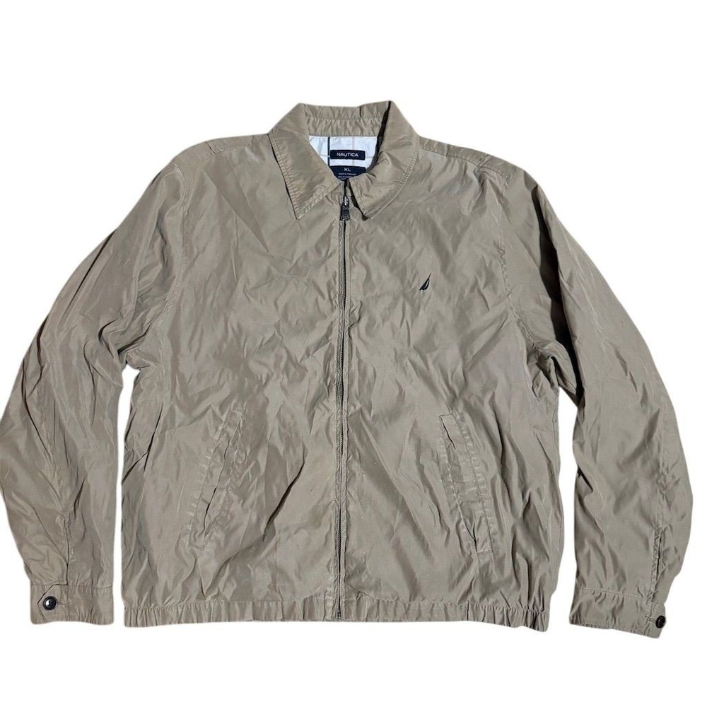 Vintage Nautica Men's XL Beige Windbreaker Jacket Full Zip golf moleskin ‎ soft